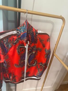 Pam & Gela Red Paisley Zip Jacket with Blue Accents